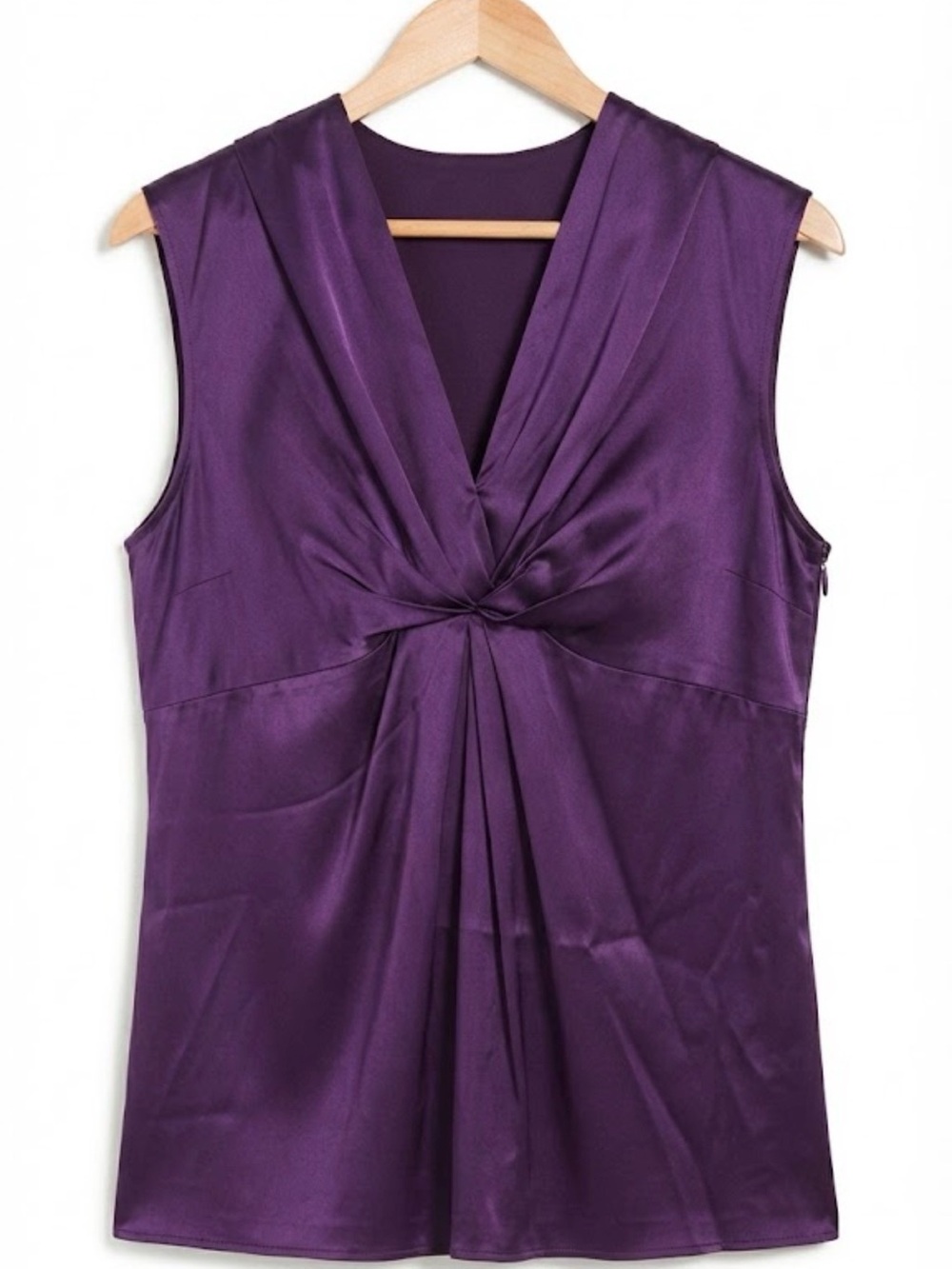 DANIER Deep Purple Satin Sleeveless Twist-Front Blouse – Size M/M